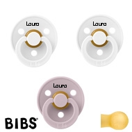 BIBS Colour Schnuller mit Namen, Gr. 2, 2 White, 1 Dusky Lilac, Rund Latex, (3er Pack)